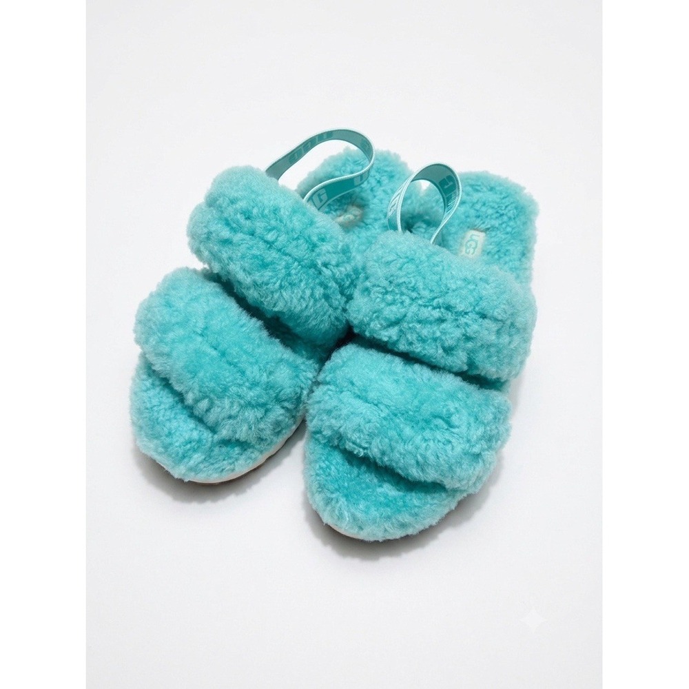 uggs slippers size 9 Women's Sandals Platform Logo Green Comfort Stretch New